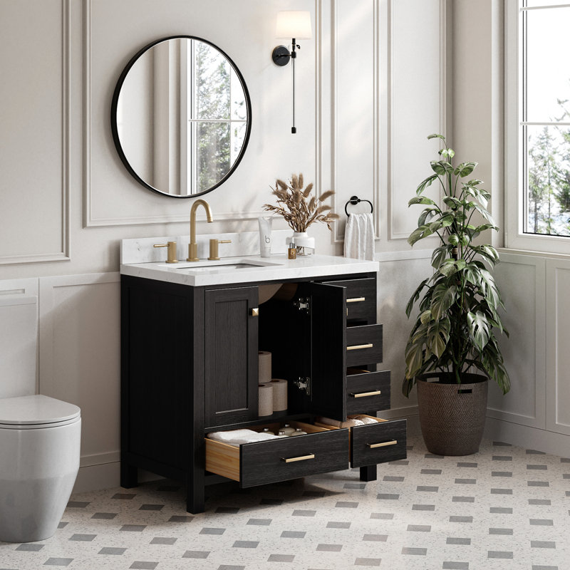 Cambridge Left Offset 36" Single Bathroom Vanity Base Only, Brushed Nickel, White
