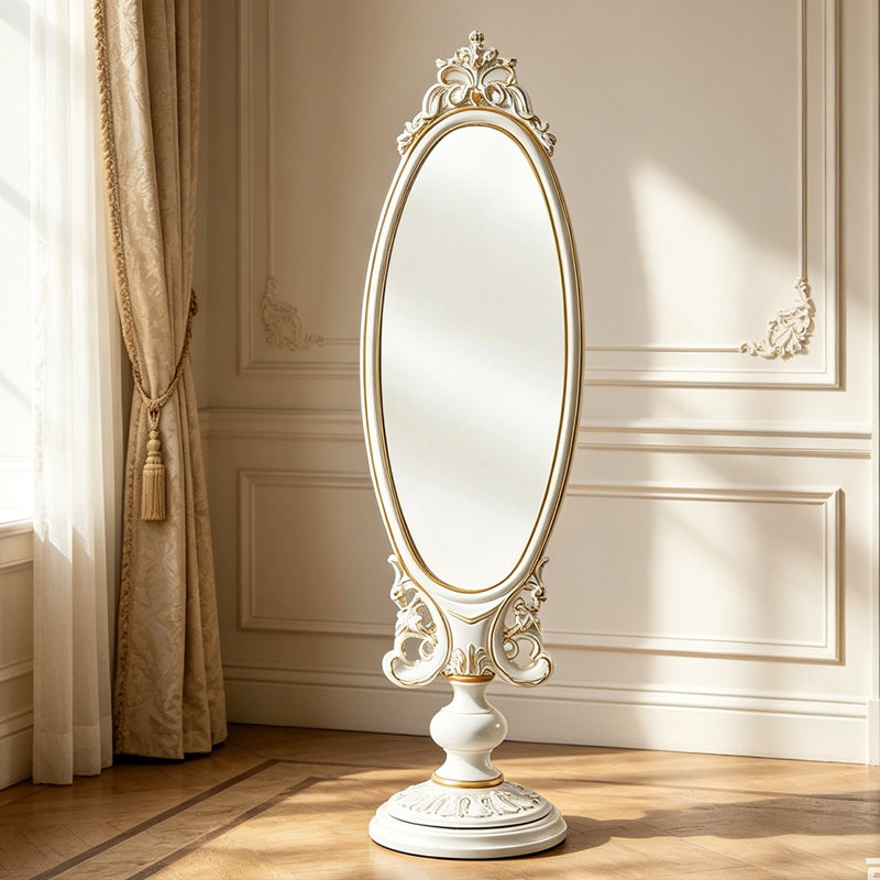 Surface de miroir de 74,8 po de forme spéciale avec miroir en bois de hêtre blanc