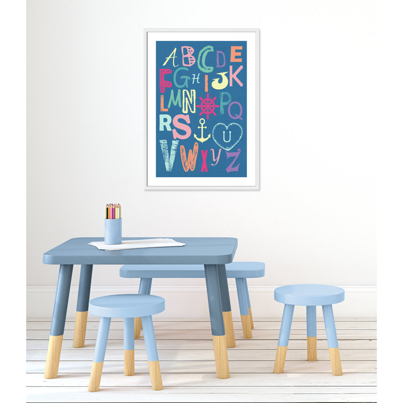 Alphabet imprimé sur papier, H 34,5 po x l 24,5 po x P 1,18 po, Encadré de boîte blanc