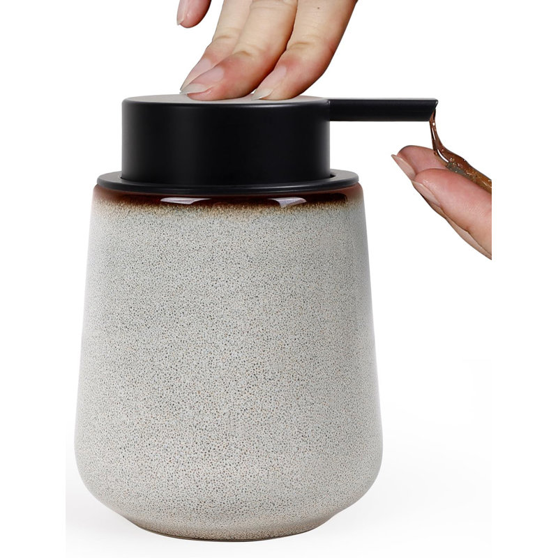Distributeur de savon rond minimaliste en céramique de style Boston, distributeur de lotion réutilisable à poser sur le comptoir avec pompe en plastique à large ouverture pour salle de bain et cuisine
