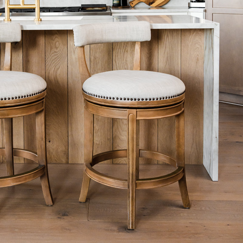 Maven Lane Alexander Stool with Fabric Upholstery, Counter Stool (26" Seat Height), Weathered Oak