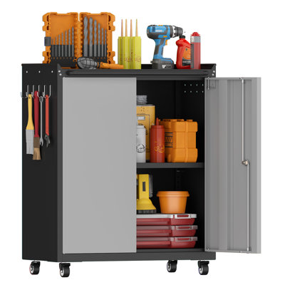 Garage Cabinets With Wheels, Small Storage Cabinet With Doors And Adjustable Shelves,locking Metal Garage Rolling Storage Cabinets For Home Office Utility Room
