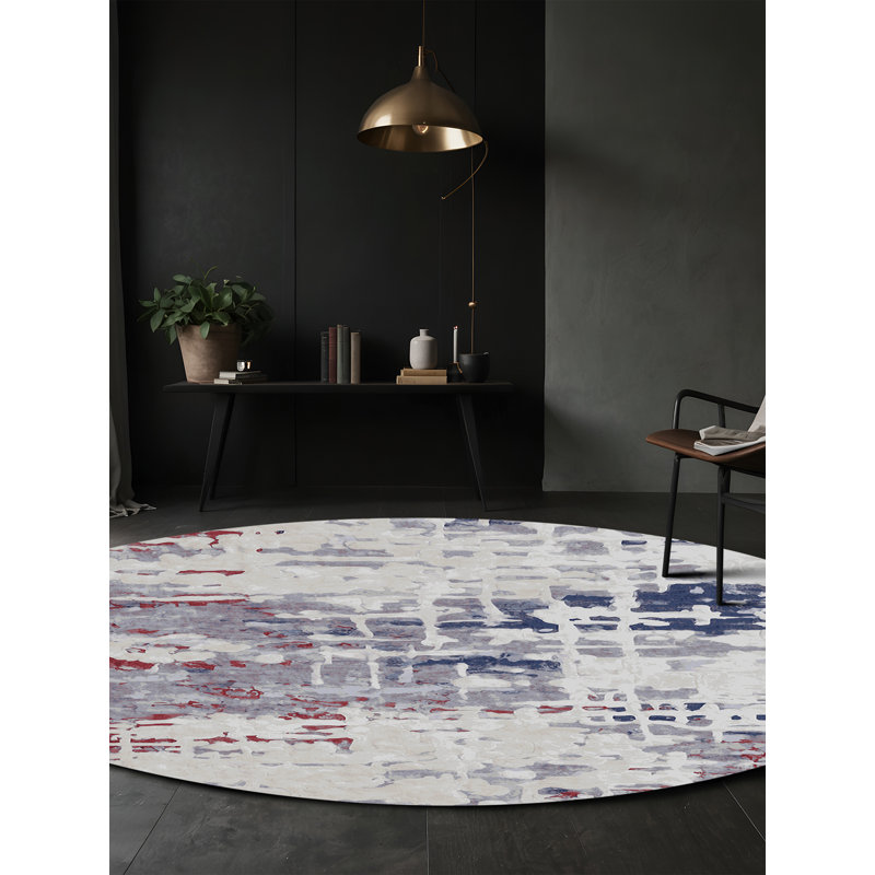 Machine Washable Gray Area Rug, Round 3'