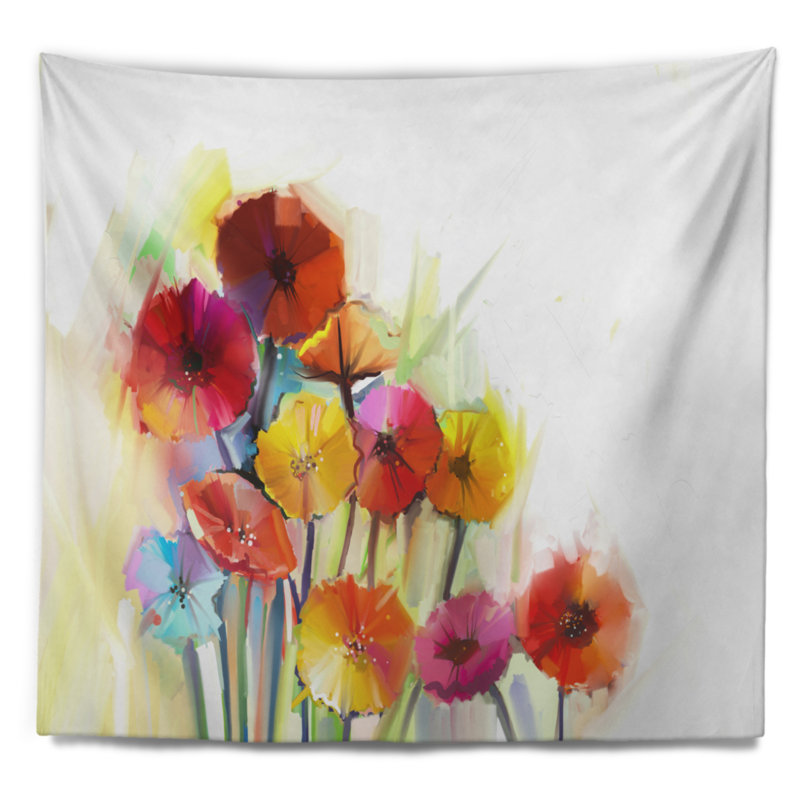 Tapisserie aquarelle de gerberas colorées, H 68 po x l 80 po