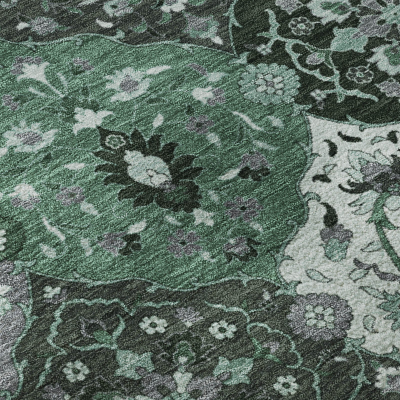 Premium Machine Washable Mayfield AMF2292 Panel Rug, Green, 5' x 7'6"