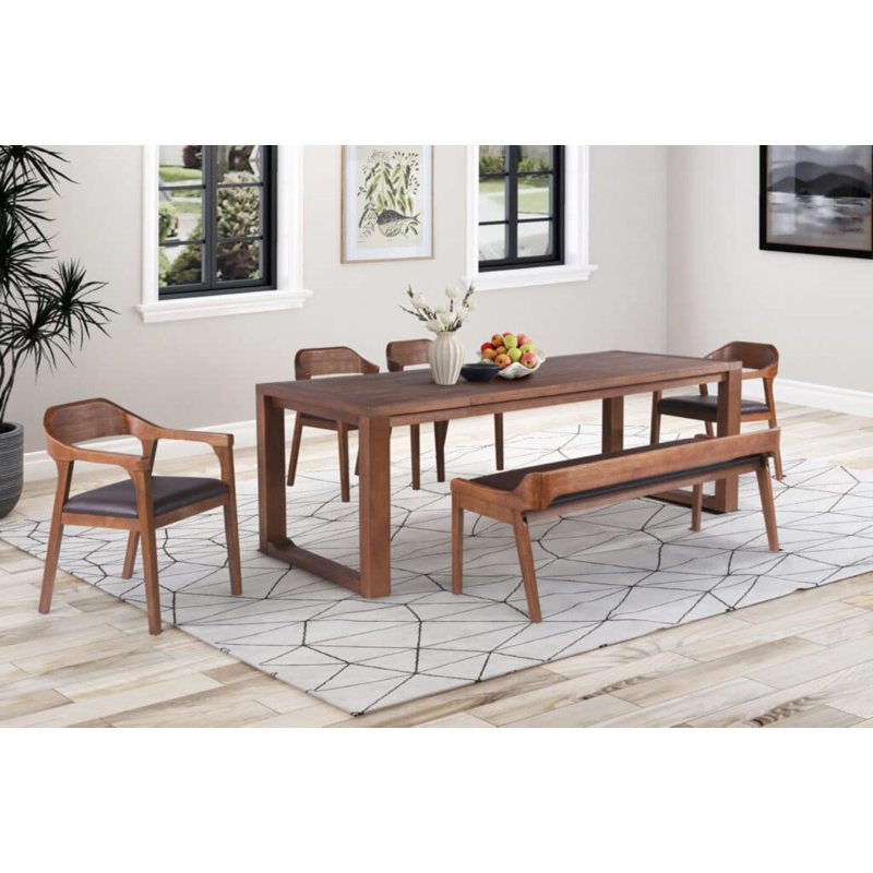 Aybri Drop Leaf Solid Wood Dining Set, 6 Pieces: table,bench, 2 armchairs,2 side chairs