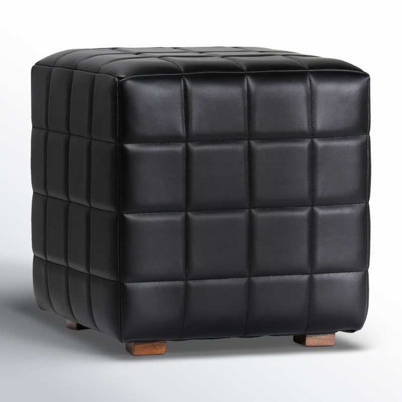 Carlo Square Leather Ottoman, Black