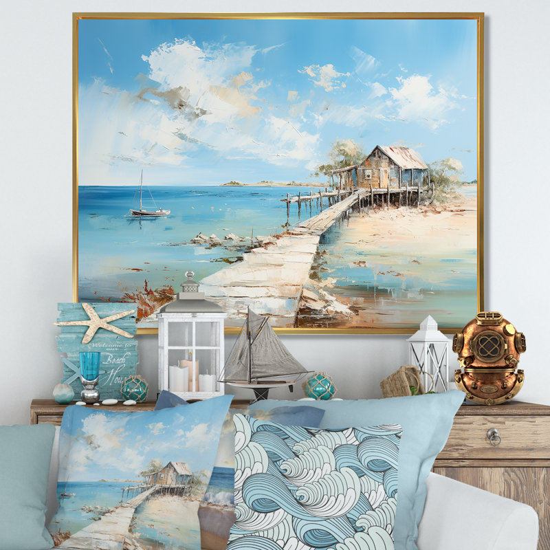 Décoration murale bord de mer, minimalisme, plage et océan, Cadre flottant doré, H 12 po x l 20 po x P 1 po