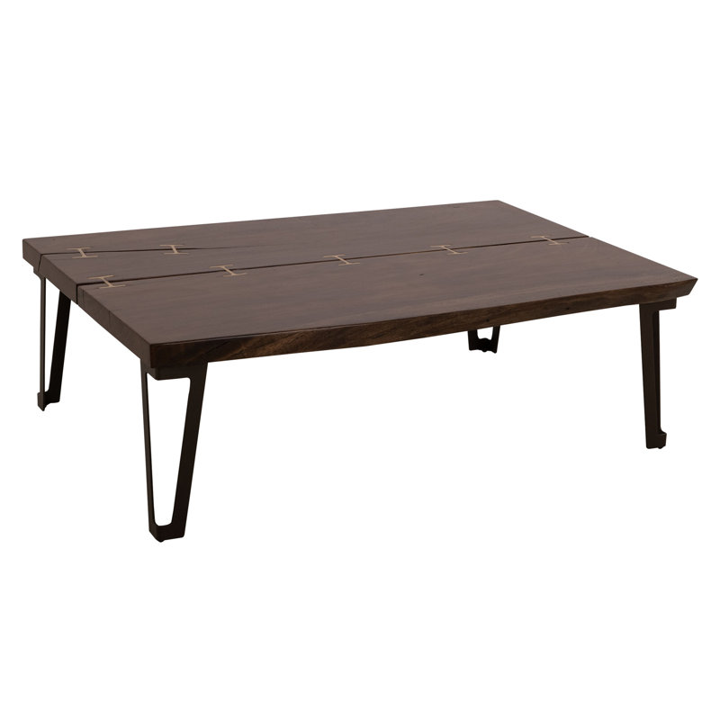 Table basse Ally XL, incrustations en métal doré, brun Parota , H 17,5 po x L 55 po x l 35,5 po