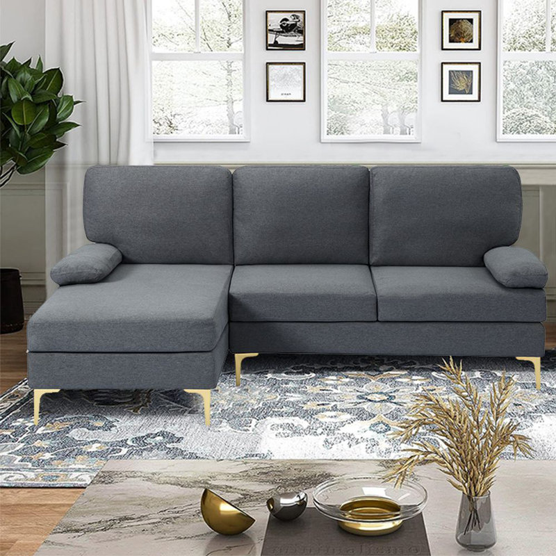 Canapé modulaire rembourré avec méridienne Pinchus, Polyester 100 % gris foncé