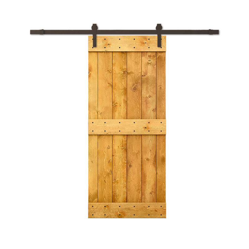 Porte de grange à panneaux et en bois avec quincaillerie d'installation, 32 po x 84 po, Bleu océan, Noir mat