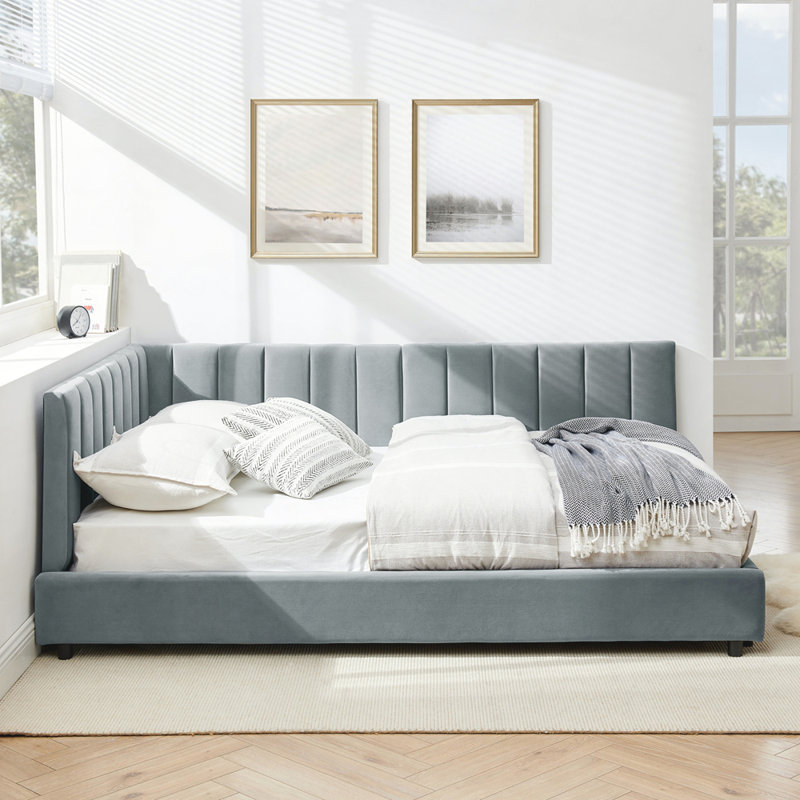 Full Upholstered Tufted Bed Frame, Sofa Bed Frame with Comfortable Backrest and Armrests, Full Size Bed for Bedroom, Living Room,Velvet