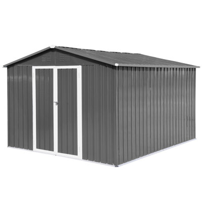 6Ft X 5Ft Outdoor Metal Storage Shed With Window And Transparent Plate For Garden, Lawn (Black And White)