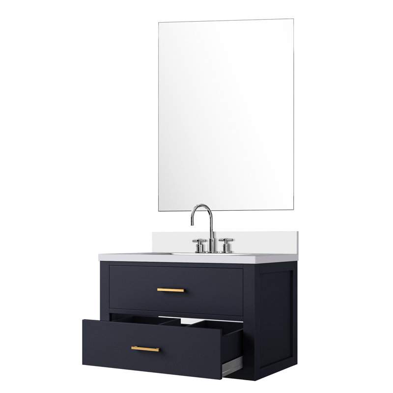 Meuble-lavabo bleu 30 po X P 22 po, comptoir en quartz, miroir et robinet en quartz blanc inclus, Blue