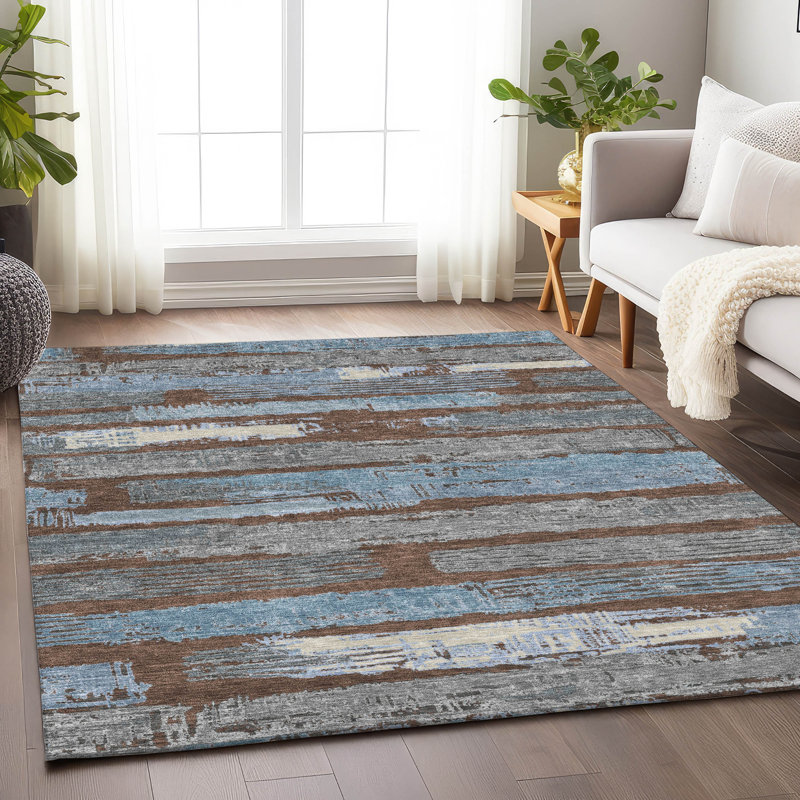 Machine Washable Indoor/Outdoor Cinead ACN1665 Chocolate Rug, Rectangle 10' x 14'