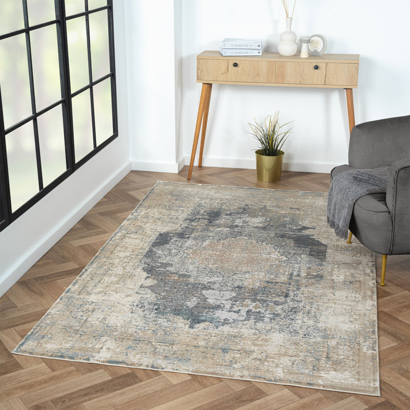 Tapis beige / gris Guenter, Tapis de couloir 2 pi 5 po x 8 pi
