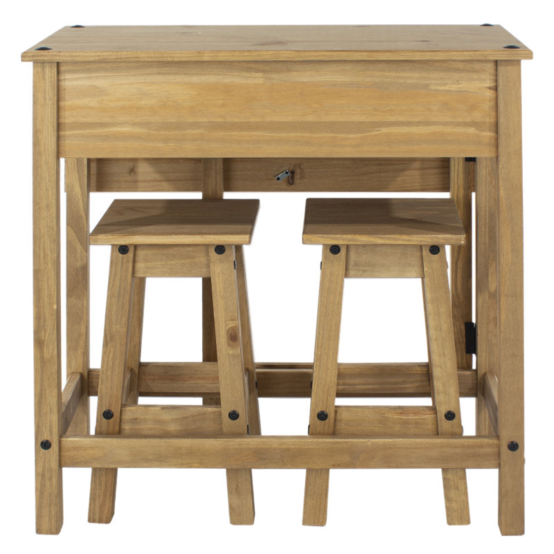  Ensemble de table de salle à manger pliante 3 pièces avec 2 tabourets - Ensemble de tables de cuisine en pin massif brun Corona