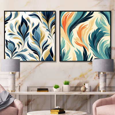 Blue And Green Nordic Ikat Simplicity - Abstract Botanicals Square Collage Set Of 2