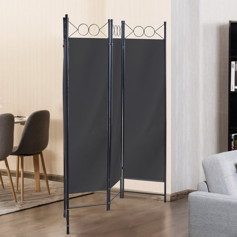 Anayanci 164cm W x 174cm H Folding Room Divider, Black