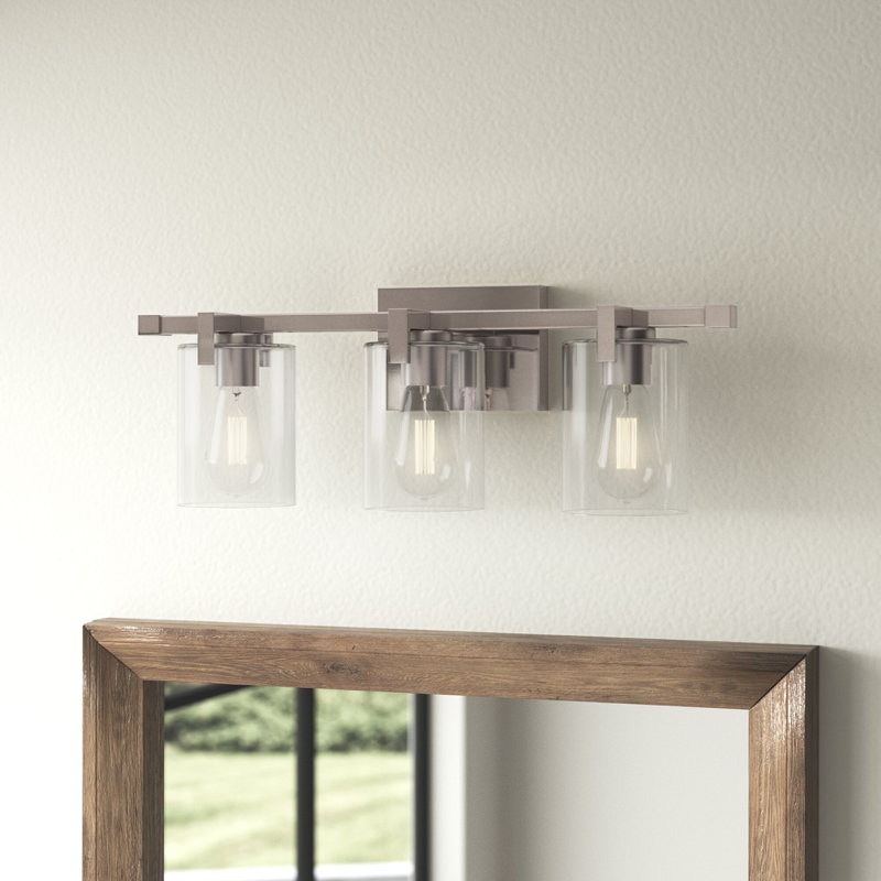Éclairage pour salle de bain à intensité variable 3 lumières avec abat-jour en verre transparent 24 po Nester, Nickel brossé