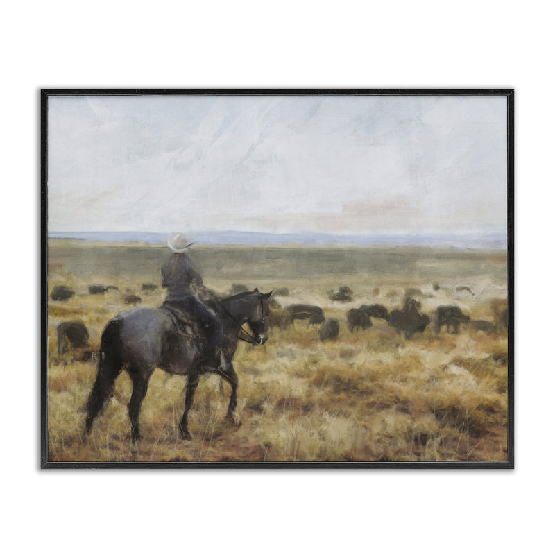 «On the range cowboy», estampe numérique par Nina Blue, H 11 po x l 14 po, Giclée encadrée noir minuit