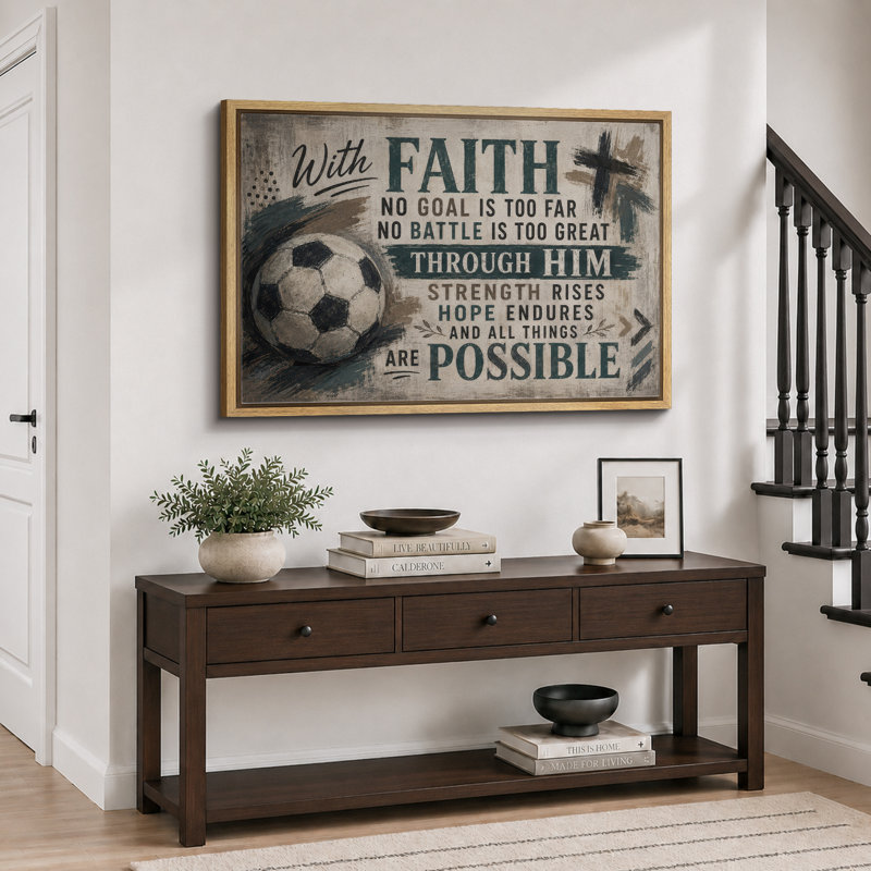 Citation inspirante de soccer, H 24 po x l 36 po x P 1,5 po, Cadre naturel