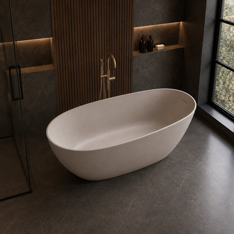 Baignoire de trempage autoportante ovale en résine 61 "x 30,7" avec drain beige