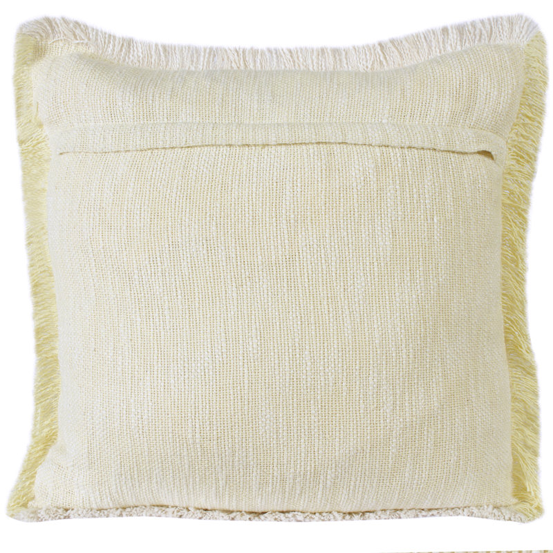 Jessei Fringed Cotton Reversible Throw Pillow, Polyester, Yellow