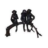 Three monkeys on a tree log - Bronze Statue -  Size: 27"L x 11"W x 18"H. 