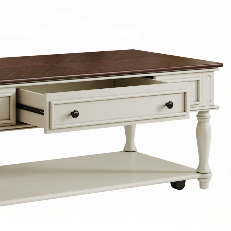 Table basse Farmhouse avec un tiroir, Blanc/noyer