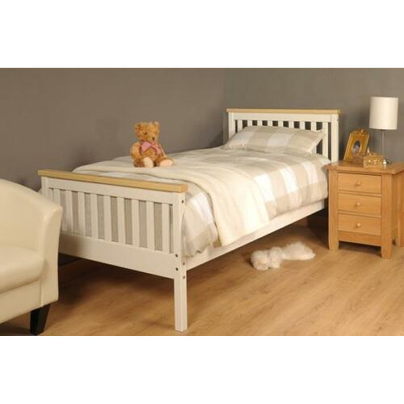 Shane Solid Wood Bed, Single (3'), White/Caramel
