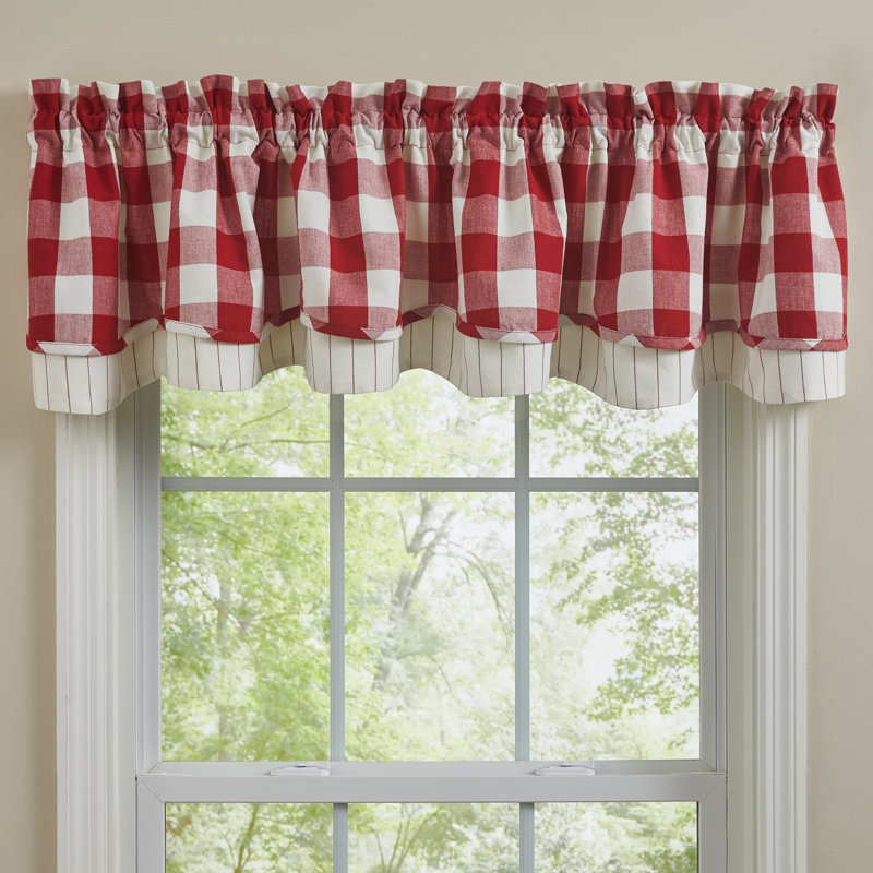 Buffalo Check Lined Layered Valance 16", Pink