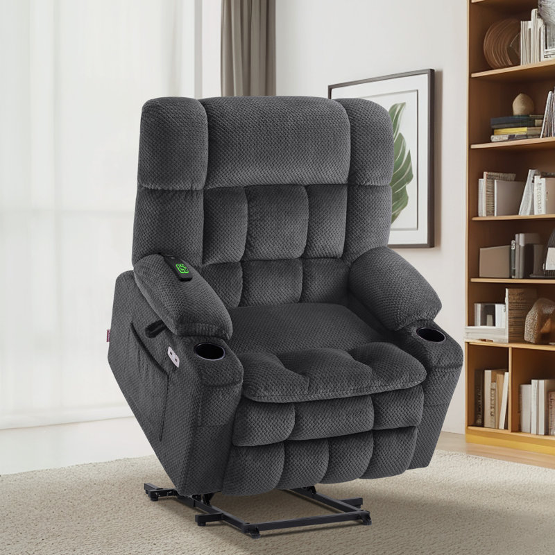 26.4" Seat Width Dual Motor Power Recliner Lift Chair with Massage and Heat, Infinite Position, Fabric, Gray