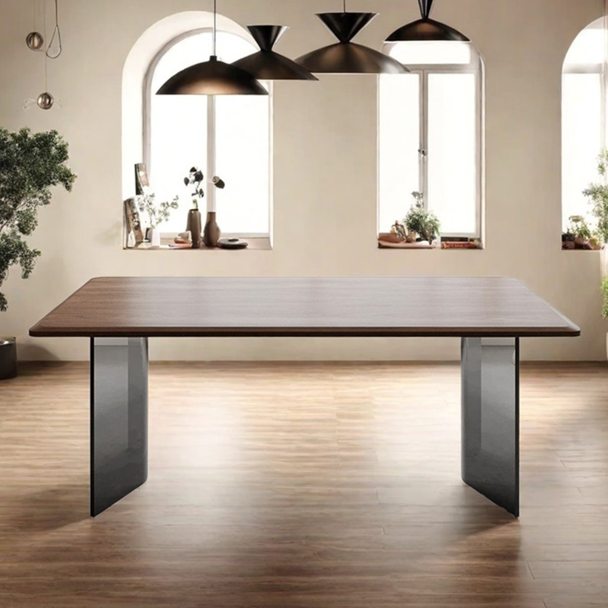 Sleek Surface Designs Black Walnut Dining Table with Acrylic Legs | Wayfair