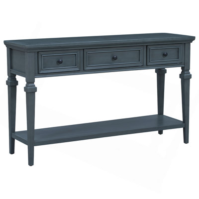 Classic Retro Style Console Table With Three Drawers And Open Shelf, Functional And Stylish For Any Space.
