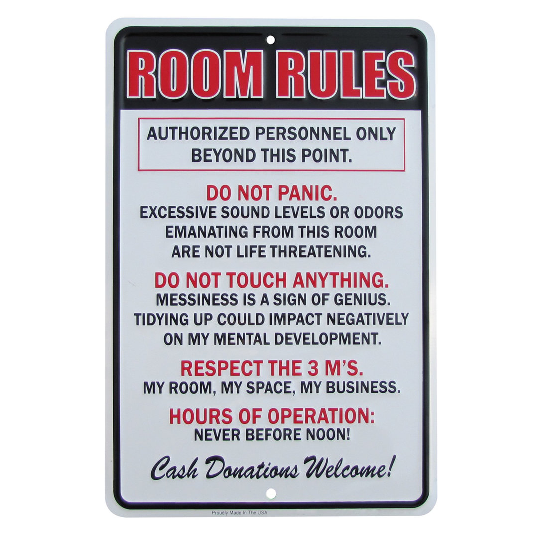 Room Rules Hours of Operation Metal Sign Funny Kids Bedroom Man Cave Decor Treasure Gurus