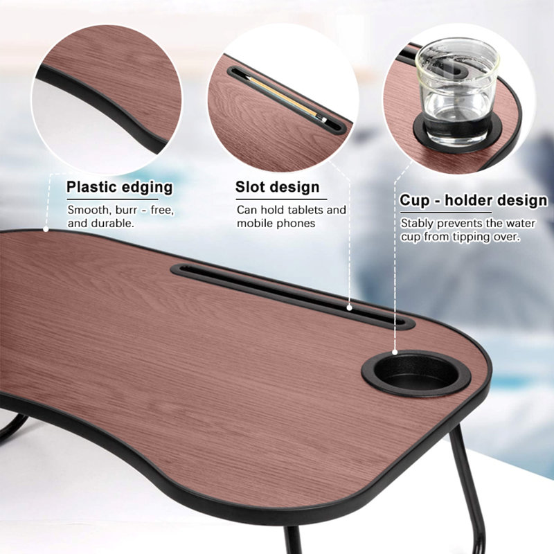 24 X 16 In Foldable Plastic Tray Table | Foldable Lap Desk | Sofa & Bed Table For Laptop Include Ipad Slot And Cup Holder