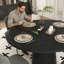 Table de salle à manger ronde, table de cuisine moderne de style champêtre avec piètement en bois-1716503875