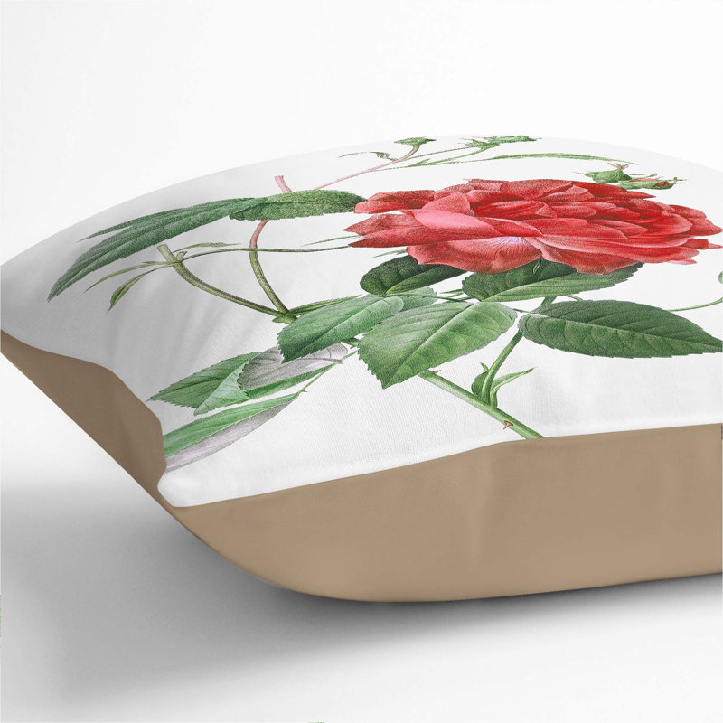 Floral Square Throw Cushion, 40cm H x 40cm W x 15cm D, Stone