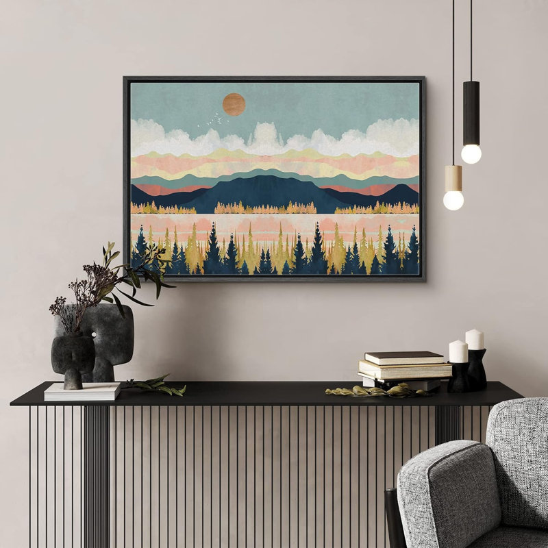 «Abstract Mountain Nature Scenery - Floater Frame», reproduction d'art sur toile, H 16 po x l 24 po, Cadre noir