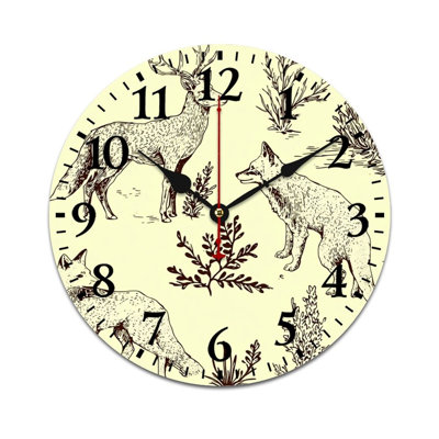 Horloge murale rétro vintage, dessin au trait, animaux de la forêt, 12 po x 12 po, pour étude