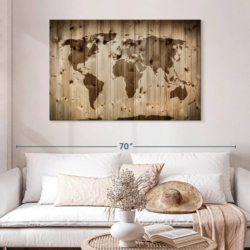 Carte du monde en bois Aliaz, H 32 po x l 48 po