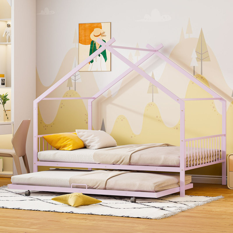 Lit plateforme avec lit gigogne et toit Arranjeet House, Simple, Rose