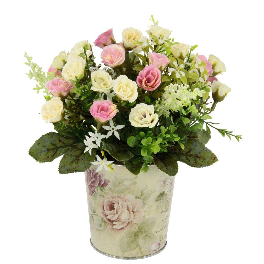 Kunstblume Rose Blumenarrangement im Topf