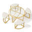 Ensemble de tables basses rondes modernes avec 4 tabourets gigognes, plateau en verre trempé et structure en métal doré, table basse peu encombrante avec tabourets rembourrés