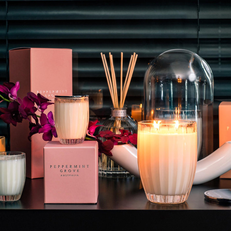 Camellia & Lotus Blossom Scented Jar Candle with Glass Holder