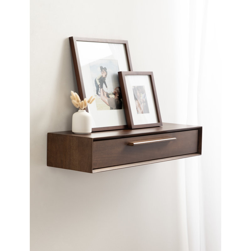 Floating Entryway Console Table, Dark Brown Wood
