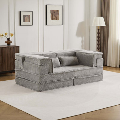 Compression Mahjong Sofa,Convertible Floor Sofa Bed,DIY Boneless Modular Sectional Sofa,No Assembly Required,Circle Fleece Fabric,Modern Oversized Loveseat