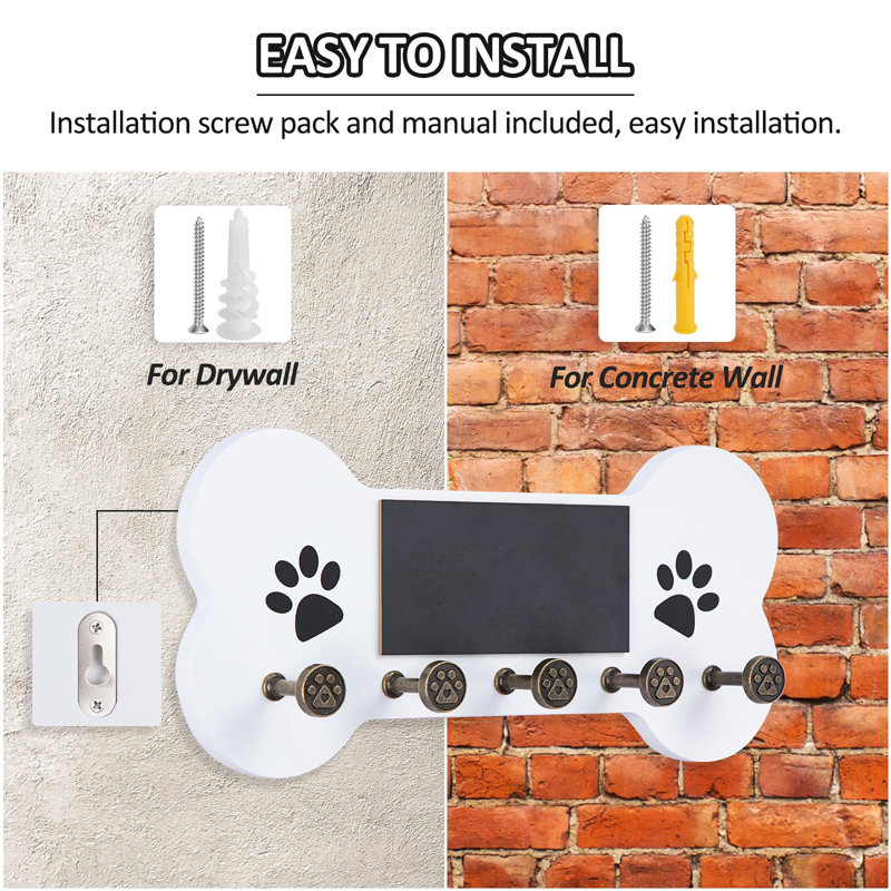 Manufactured Wood Wall Organizer with Key Hooks, White