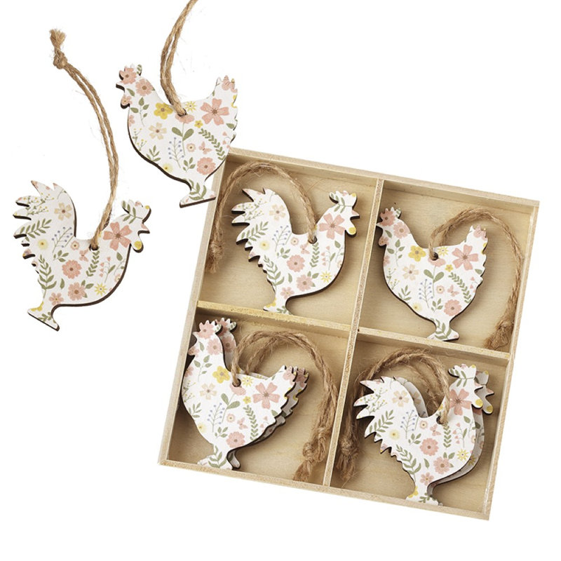 Floral Print Wooden Chicken Hanging Decs